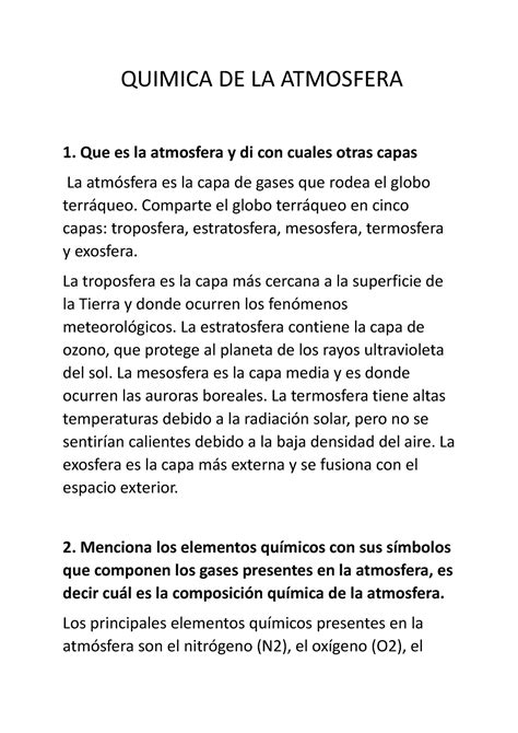 Quimica De La Atmosfera Quimica De La Atmosfera Que Es La Atmosfera Y