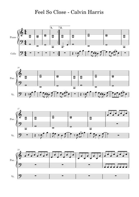 Feel So Close Calvin Harris Cello Sheet Music For Piano Cello Piano