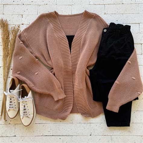 CARDIGAN TRICO MANGA BOLHAS NUDE Dondoca Moda Feminina