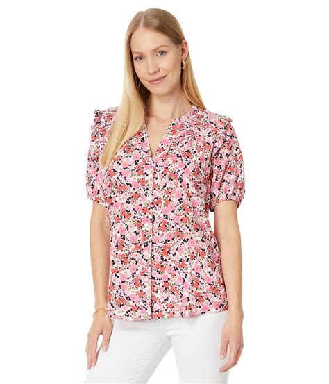 Tommy Hilfiger Ditsy Floral Smocked Yoke Top In Red Lyst