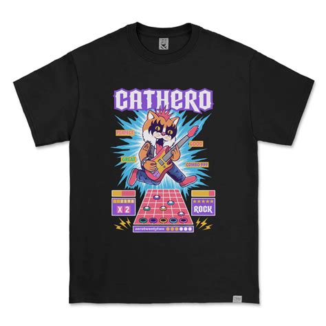 Jual Kaos Distro Parodi ZeroTwentyTwo T Shirt Guitar Cat Hero Black