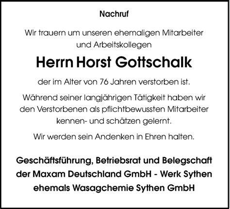 Traueranzeigen Von Horst Gottschalk Sich Erinnern De