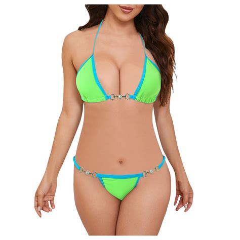 Fulorrnie Women S High Waisted Bikini Set Vintage Push Up Swimsuit With Metallic Ring Detail