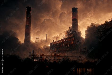 Macabre Scary Haunted Old Industrial Factory 3d Art Illustration