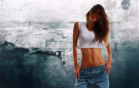 Обои girl Model long hair breast photo jeans brunette tits на телефон и рабочий стол