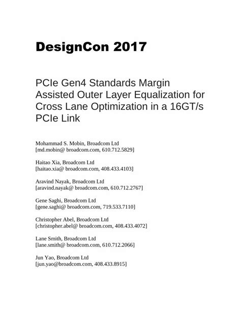 PDF DesignCon 2017 DesignCon 2017 PCIe Gen4 Standards Margin