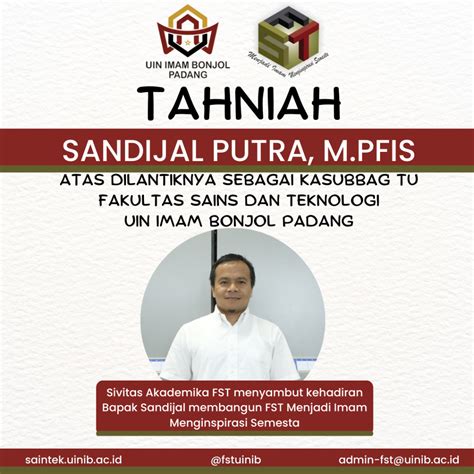 Rektor Uin Ib Lantik Sandijal Putra M Pfis Sebagai Kasubbag Tu Fst Uin