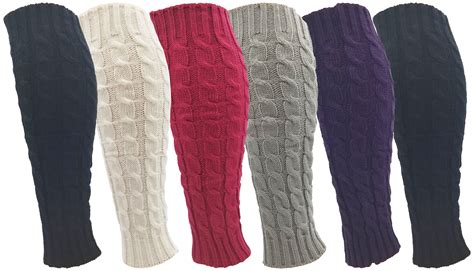 Womens Leg Warmers 6 Pairs Knee High Cable Knit Warm Thermal Acrylic