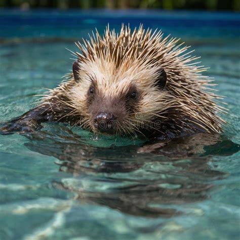 Cute Wild Spiky Swimming Hedgehog Stock Illustration - Illustration of ...