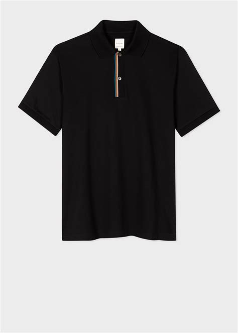 Men S Black Signature Stripe Trim Polo Shirt