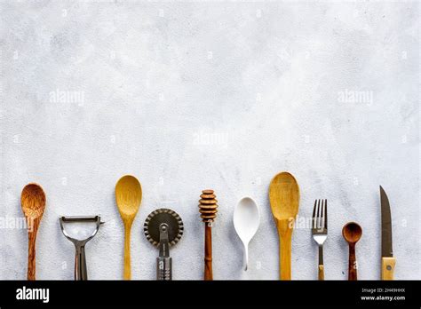 Kitchenware Cooking Tools And Utensils Cooking Background Flat Lay