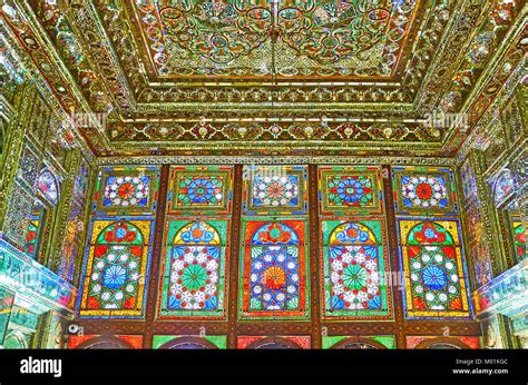 Shiraz Iran October 12 2017 The Colored Stained Glass Windows In Mirror Hall Of Zinat Ol