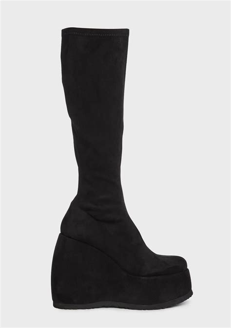 Shellys London Knee High Platform Wedge Boots Black Dolls Kill