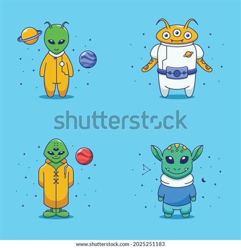 Set Cute Alien Illustration Stock Vector (Royalty Free) 2025251183 ...