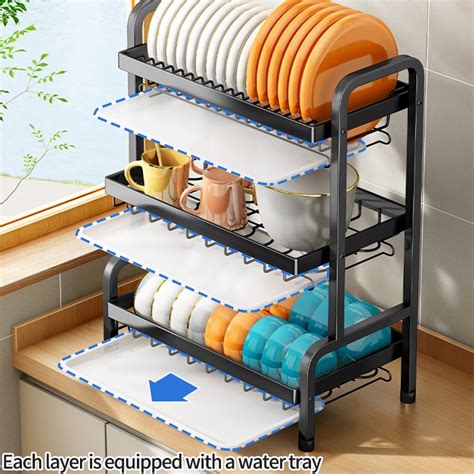 Stainless Steel Dish Storage Rack Multi Tier Kitchen Dish Drainer Rak