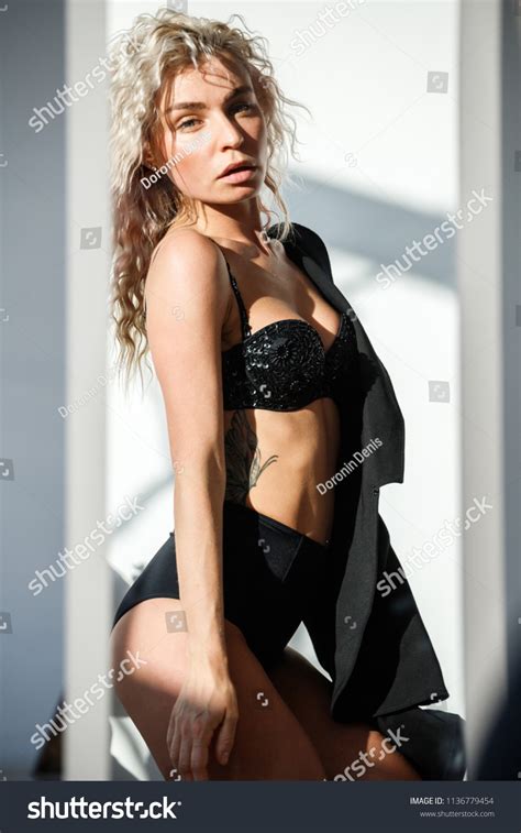 Beautiful Sexy Blonde Lingerie Posing Bright Stock Photo 1136779454 Shutterstock