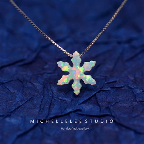 Opal Necklace Fire Opal Snowflake Necklace White Opal Necklace Opal