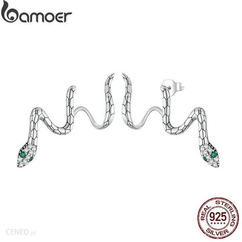 Bamoer Sterling Silver Green Cyrkon Snake Stadniny Kolczyki