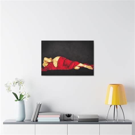 Nude In Red Original Silk Painting Print In Canvas X Large Interior
