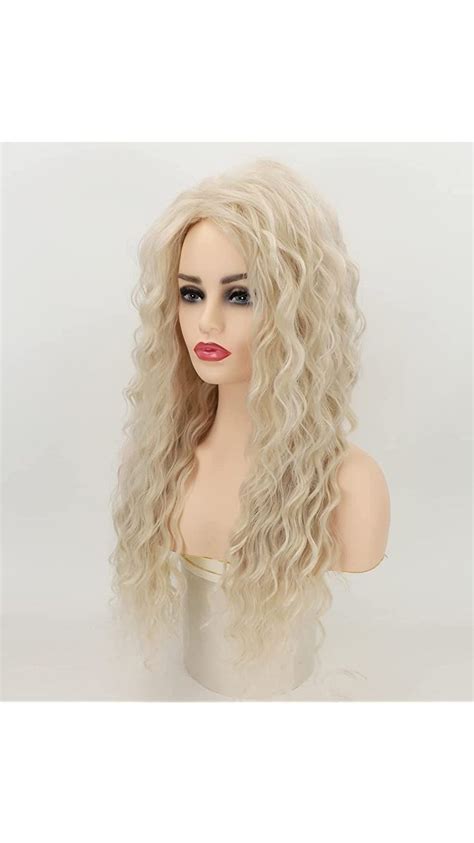Fencca Platinum Blonde Long Curly Wigs For Women Heat Synthetic Wave Curly Wig Free Part Full