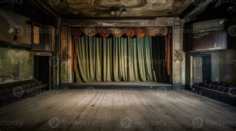 Empty Old Abandoned 1920s Theatre Stage With Curtains 27703849 Stock