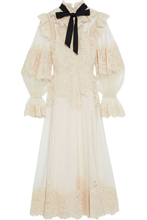 Zimmermann Espionage Pussy Bow Paneled Corded Lace And Flocked Tulle Midi Dress The Outnet