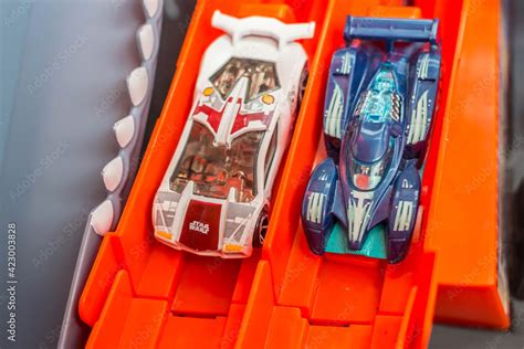 Ivanovo Russia June 2019 The Model Of Toy Car Hot Wheels On The Racing Track Hot Wheels