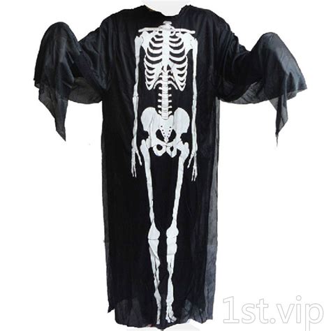 Unisex Party Costume Ghost Skeleton Bone Black Skull Cape Cloak