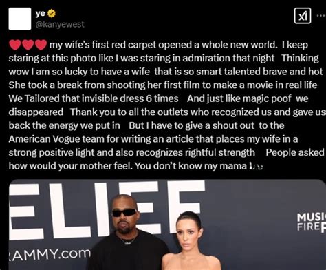 Kanye West Applauds "Brave" Wife Bianca Censori for Invisible Grammy ...
