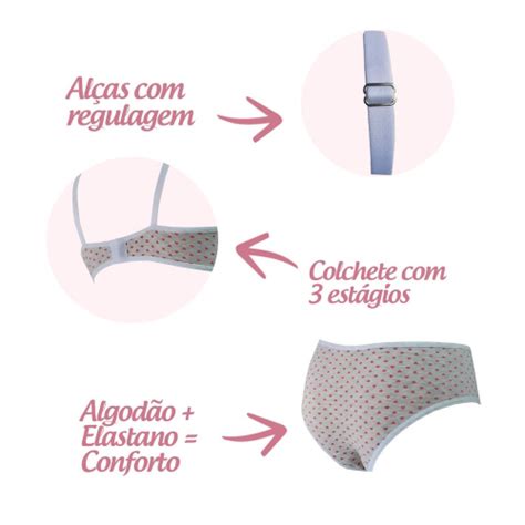 Kit 5 Conjuntos Lingerie Infantil Calcinha e Top Algodao em Promoção na