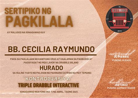 Estribo Tdi Huling Yugto Sertipiko Ng Pagkilala Para Sa