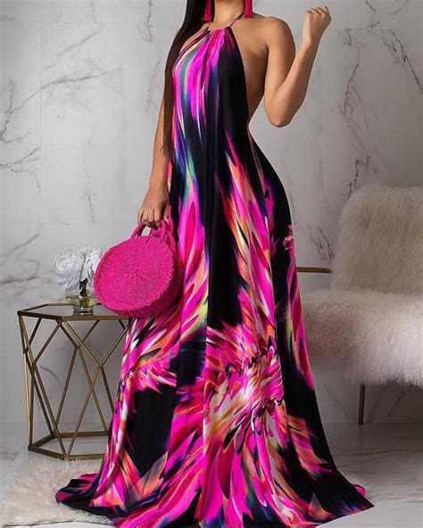 Halter Colorful Print Open Back Maxi Dress Online Discover Hottest Trend Fashion At