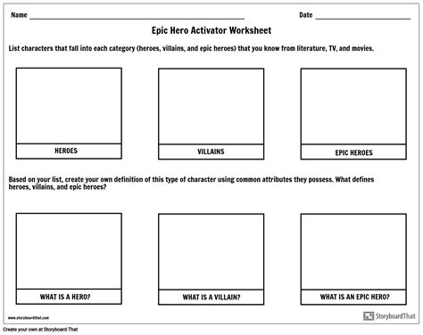 Epic Hero Activator Worksheet Storyboard Par Emily