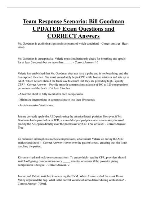 Team Response Scenario: Bill Goodman UPDATED Exam Questions and CORRECT