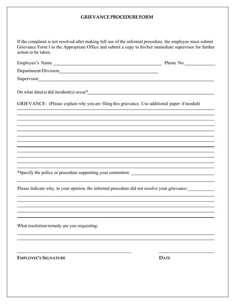 Printable Grievance Form Template Printable Templates