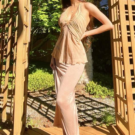 00s Bebe Nude Sparkly Ruched Silk Halter Neck Top Depop