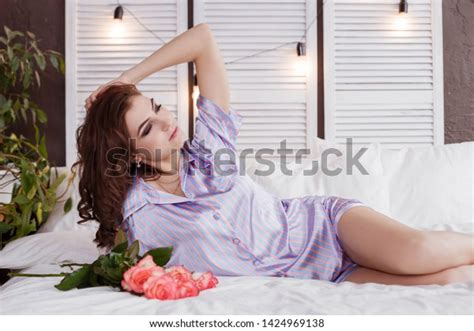 Beautiful Sexy Hot Girl Striped Satin Stock Photo Shutterstock