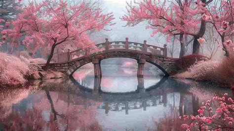 serene sakura bridge image serene sakura bridge