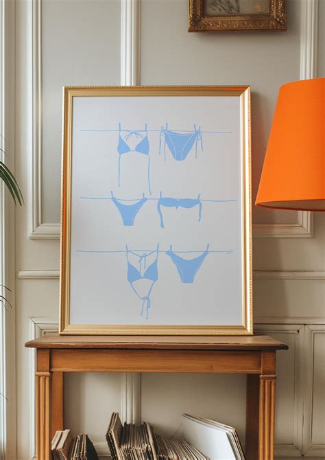 Baby Blue Bikini Print Coastal Cowgirl Decor Digital Swimsuit Poster Beach Wall Art Ocean