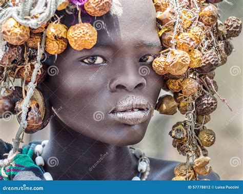 Beautiful Girl From Mursi Tribe Ethiopia Omo Valley Editorial