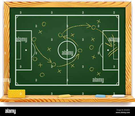 Blackboard Showing A Schematic Game Plan For Football With An Overhead