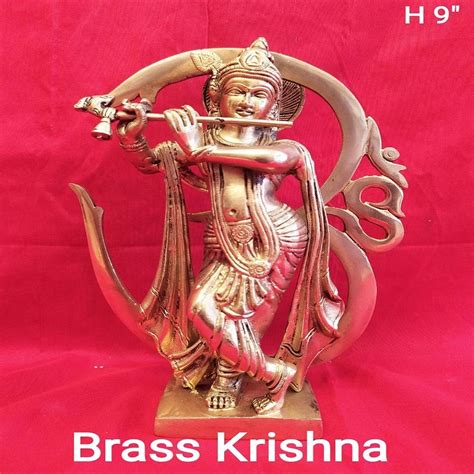 Golden Gold Plated Brass Lord Krishna Statue For Decoration Size 9