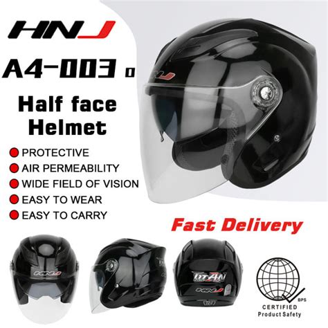 Hnj A D Plain Motorcycle Half Face Helmet Transparent Dual Visor