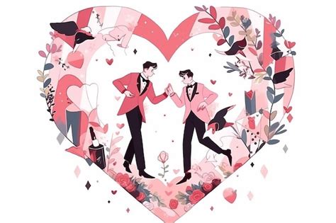 Premium Photo Gay Anime Couple Inside Floral Heart Illustration