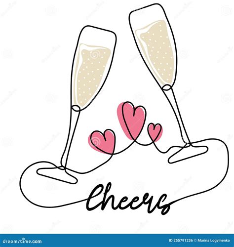 Ovaciones. Dibujo Continuo De Dos Vasos Con Champán Ilustración del