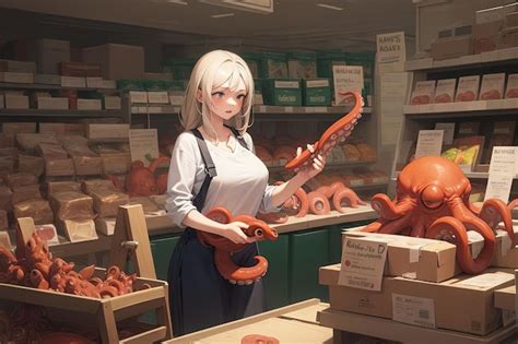 Premium AI Image A Manga Anime Hentai Octopus Supermarket Salesman Illustration Cartoon