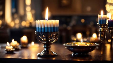 Premium AI Image | A Hanukkah Scene with an Illuminated Candle on the Table