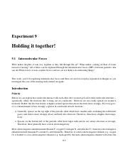 Understanding Intermolecular Forces Experiment 9 Study Guide Course Hero