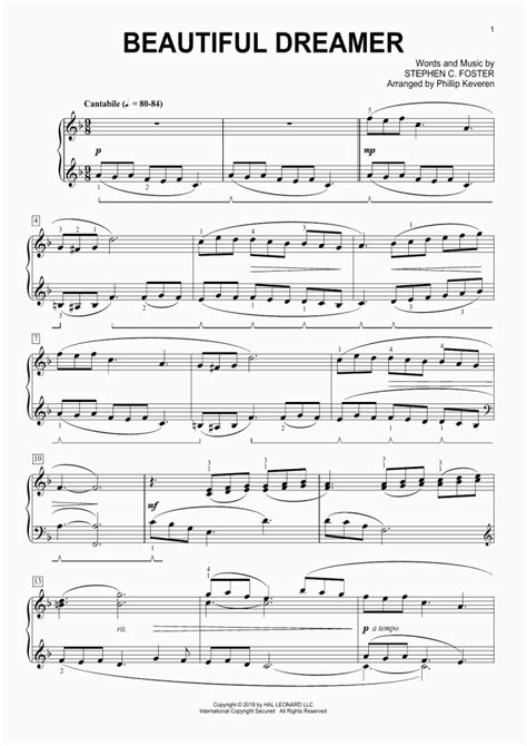 Beautiful Dreamer Easy Piano Sheet Music