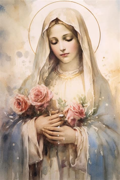 Blessed Virgin Mary Watercolor Art Downloadable Digital Print Catholic